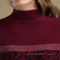 High Neck women ugly Cashmere Christmas Sweater With Leopard And Gold Yarn
